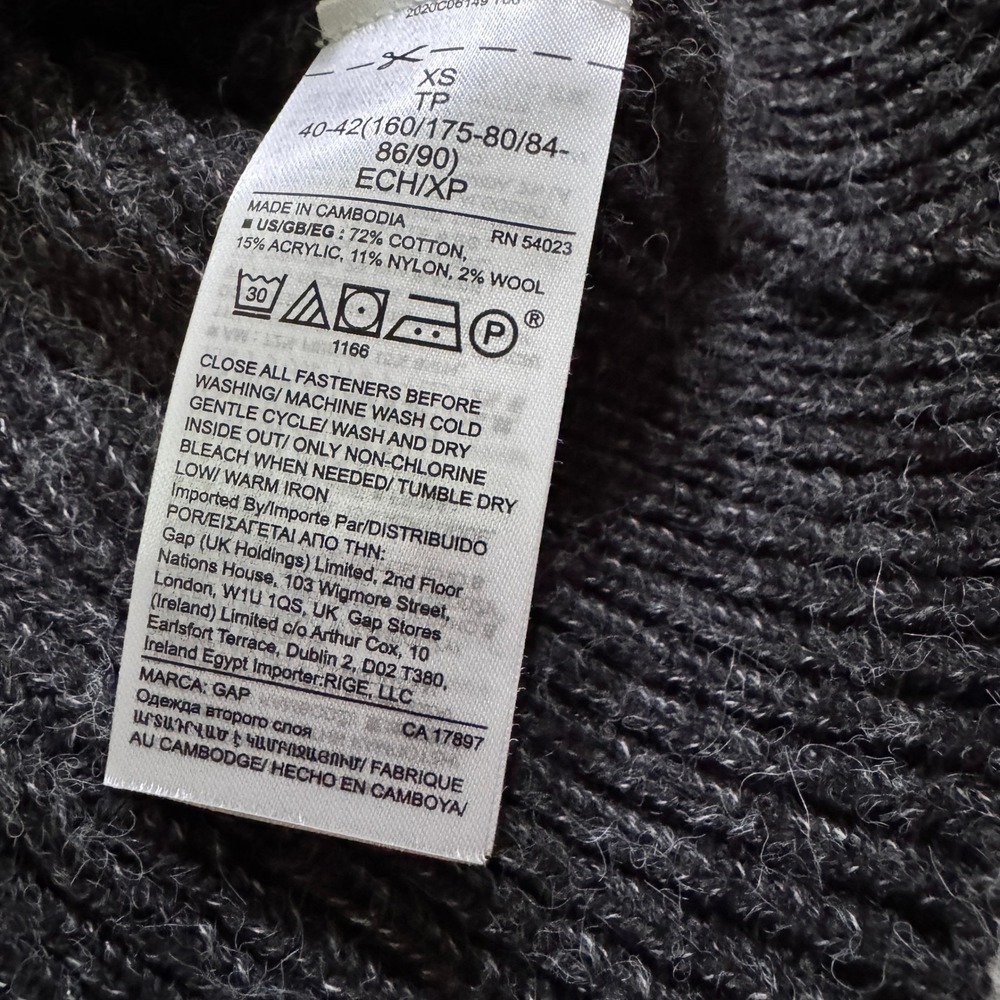 Gap Longline Cardigan XS Charcoal Gray Ribbed Knit Button Up Pockets Wool Mix - Picture 4 of 4